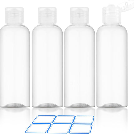 4 Pack 3.4 Oz (100ml) TSA Approved Travel Bottles for Toiletries Leakproof Plastic Travel Size Bottles with Labels.