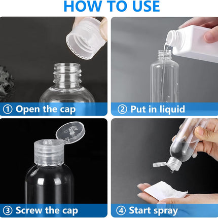 4 Pack 3.4 Oz (100ml) TSA Approved Travel Bottles for Toiletries Leakproof Plastic Travel Size Bottles with Labels.
