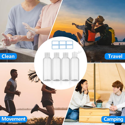 4 Pack 3.4 Oz (100ml) TSA Approved Travel Bottles for Toiletries Leakproof Plastic Travel Size Bottles with Labels.