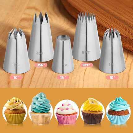 Large Icing Piping Tips Set 5PCS - Extra Large Icing Tips, Star Pastry Tips, French Star Tube, Plain Tube.