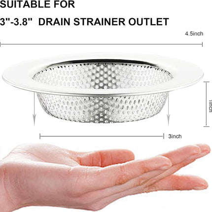 Kitchen Sink Strainer Stainless Steel,  Kitchen Sink Drain Strainer, Sink Strainers for Kitchen Sinks with Large Wide Rim 4.5" Diameter (2 Pack).