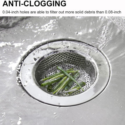 Kitchen Sink Strainer Stainless Steel,  Kitchen Sink Drain Strainer, Sink Strainers for Kitchen Sinks with Large Wide Rim 4.5" Diameter (2 Pack).