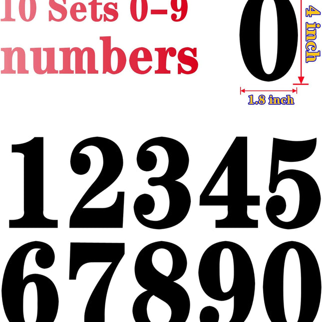 4 Inch Numbers Sticker, (0-9, 5 Sets) Modern Number Vinyl Waterproof Number Self Adhesive Sticker for Signs, Door, Cars, Trucks, Home, Business, Address Number (4 inch).