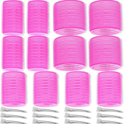 Self Grip Hair Rollers Curlers Set - 24 Pieces with 3 Sizes (4 Jumbo, 4 Large, 4 Medium) and 12 Clips for Volume on Long, Short, Thick, or Fine Hair.