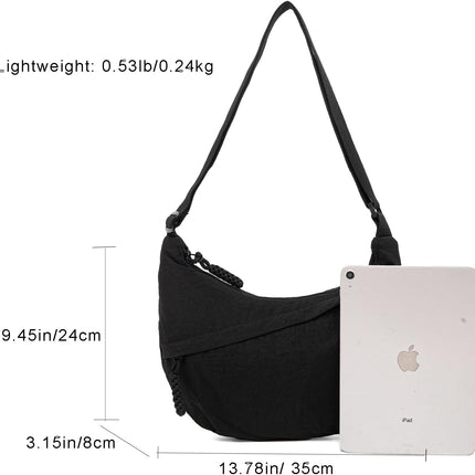 Crescent Bag for Women Men Nylon Crossbody Bags Multi-Pocket Sling Bag Roomy Hobo Bags Moon Bag Slouchy Dumpling Bag.