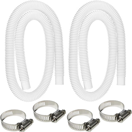2 Pack 1.25" x 59" Pool Hose, Swimming Pool Replacement Hoses for Above Ground Pools, Pool Pump Hose for Intex Filter Pump 607, 637, 330GPH, 530GPH, 1000GPH, with 4 Metal Clamps.