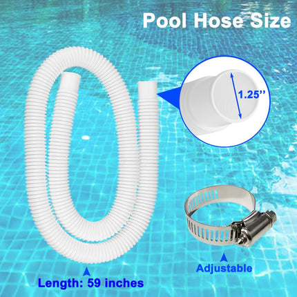 2 Pack 1.25" x 59" Pool Hose, Swimming Pool Replacement Hoses for Above Ground Pools, Pool Pump Hose for Intex Filter Pump 607, 637, 330GPH, 530GPH, 1000GPH, with 4 Metal Clamps.