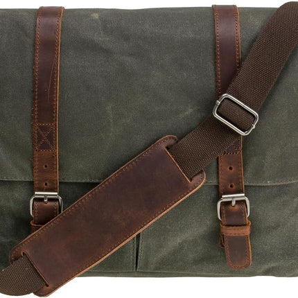 Vintage Genuine Leather Waxed Canvas Briefcase Large Satchel Shoulder Bag Rugged Computer 15.6" Laptop Bag.