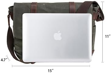 Vintage Genuine Leather Waxed Canvas Briefcase Large Satchel Shoulder Bag Rugged Computer 15.6" Laptop Bag.