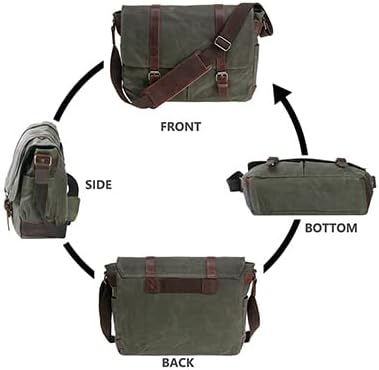 Vintage Genuine Leather Waxed Canvas Briefcase Large Satchel Shoulder Bag Rugged Computer 15.6" Laptop Bag.
