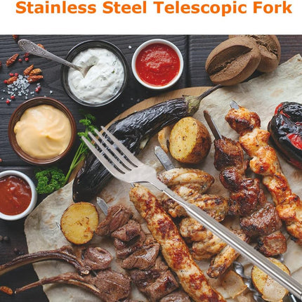 Adjustable Telescopic Fork Extendable Fork Long Fork Toasting Fork Extending Fork Extra Long Fork Extended Fork Stainless Steel, for Eating, Barbecue, Dinner, Dessert, Sausage, Vegetable(8.7~25.4In)….