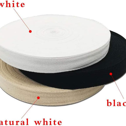 Natural Cotton Twill Tape 50 Yards 1 Inch Bunting Bias Tape Herringbone Webbing Tape Roll for Apron Sewing Dressmaking Craft (White).