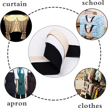 Natural Cotton Twill Tape 50 Yards 1 Inch Bunting Bias Tape Herringbone Webbing Tape Roll for Apron Sewing Dressmaking Craft (White).