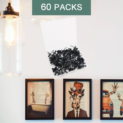 60 PCS Double Headed Picture Hanging Nails, Wall Hangers Without Nails, Thumb Tacks for Wall Hangings Picture, Renter Friendly Decor Push Pins for Tapestry Frame Art.