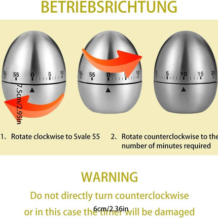 Egg Timer, Classic Egg Shaped Cooking and Baking Countdown Alarm, Manual Mechanical Timer with Loud Alarm for Kids Elderly, Home Use Kitchen Cooking Timer 0-60 Minutes, no Batteries Required.