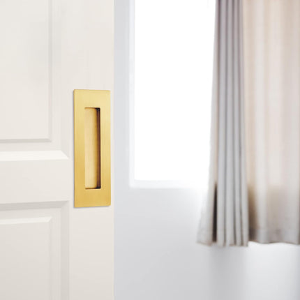 Recessed Finger Flush Pulls for Pocket, Sliding Barn Door - Brushed Gold Stainless Steel Rectangular Door Pulls (2 Pack) 6 Inch.