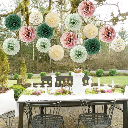 Sage Green Tissue Paper Pompom Decorations 16pcs Sage Green and Dusty Rose Flowers Olive Sage Green Party Decorations for Dusty Rose Bridal Shower Baby Shower Bachelorette Wedding Birthday Engagement.