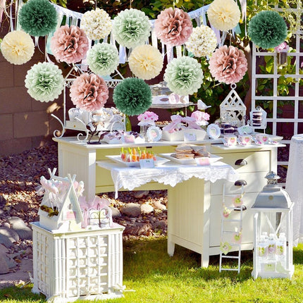 Sage Green Tissue Paper Pompom Decorations 16pcs Sage Green and Dusty Rose Flowers Olive Sage Green Party Decorations for Dusty Rose Bridal Shower Baby Shower Bachelorette Wedding Birthday Engagement.