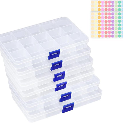 6-Pack Plastic Organizer Box, Clear Storage Containers with Adjustable Dividers, Tackle Box, Craft Storage Organizer, Bead Organizer Box for Jewelry, Small Parts, and Tools.