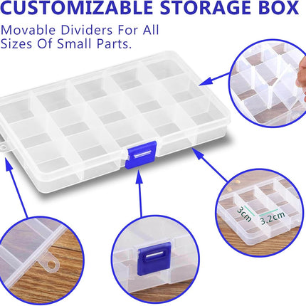 6-Pack Plastic Organizer Box, Clear Storage Containers with Adjustable Dividers, Tackle Box, Craft Storage Organizer, Bead Organizer Box for Jewelry, Small Parts, and Tools.