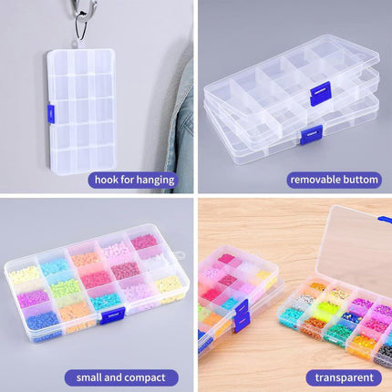 6-Pack Plastic Organizer Box, Clear Storage Containers with Adjustable Dividers, Tackle Box, Craft Storage Organizer, Bead Organizer Box for Jewelry, Small Parts, and Tools.
