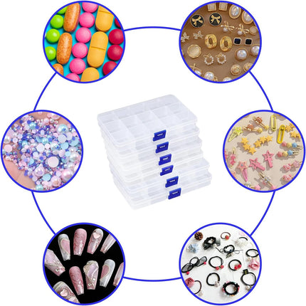 6-Pack Plastic Organizer Box, Clear Storage Containers with Adjustable Dividers, Tackle Box, Craft Storage Organizer, Bead Organizer Box for Jewelry, Small Parts, and Tools.