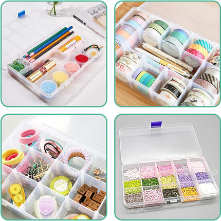 6-Pack Plastic Organizer Box, Clear Storage Containers with Adjustable Dividers, Tackle Box, Craft Storage Organizer, Bead Organizer Box for Jewelry, Small Parts, and Tools.