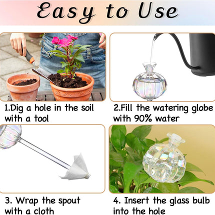 3 PCS Self Plant Watering Globes Insert, Clear Glass Watering Bulbs with Removable Sealing Plug, Plant Waterer for Indoor & Outdoor Plants Flowers (5 oz).