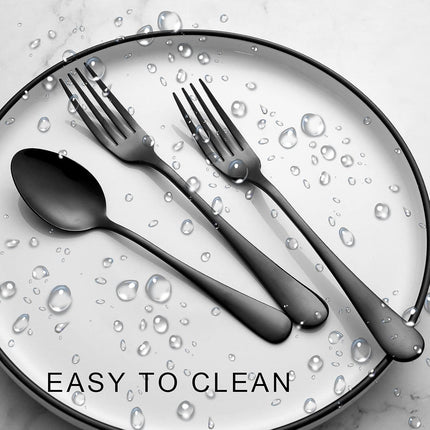 Set of 12, Stainless Steel Dinner Forks and Spoons Silverware Set, Heavy-Duty Forks (8 Inch) and Spoons (6.7 Inch) Cutlery Set, Dishwasher Safe (Black).