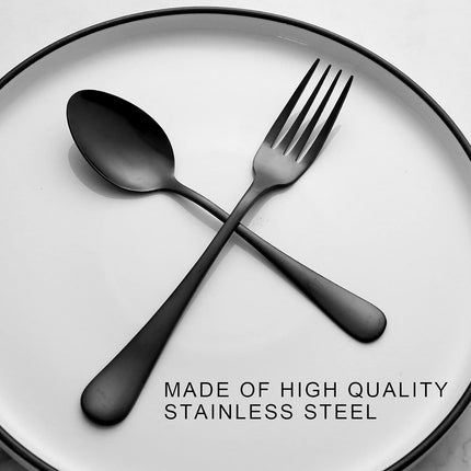 Set of 12, Stainless Steel Dinner Forks and Spoons Silverware Set, Heavy-Duty Forks (8 Inch) and Spoons (6.7 Inch) Cutlery Set, Dishwasher Safe (Black).