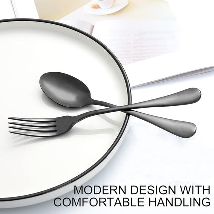 Set of 12, Stainless Steel Dinner Forks and Spoons Silverware Set, Heavy-Duty Forks (8 Inch) and Spoons (6.7 Inch) Cutlery Set, Dishwasher Safe (Black).