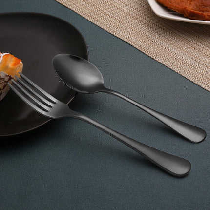 Set of 12, Stainless Steel Dinner Forks and Spoons Silverware Set, Heavy-Duty Forks (8 Inch) and Spoons (6.7 Inch) Cutlery Set, Dishwasher Safe (Black).