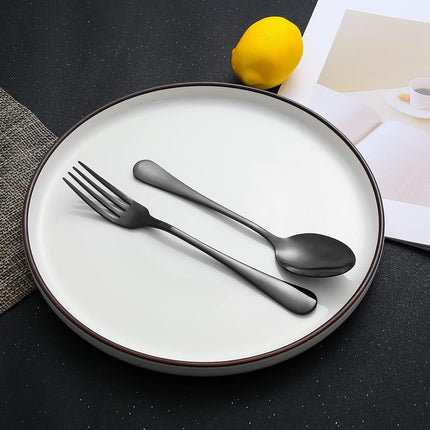 Set of 12, Stainless Steel Dinner Forks and Spoons Silverware Set, Heavy-Duty Forks (8 Inch) and Spoons (6.7 Inch) Cutlery Set, Dishwasher Safe (Black).