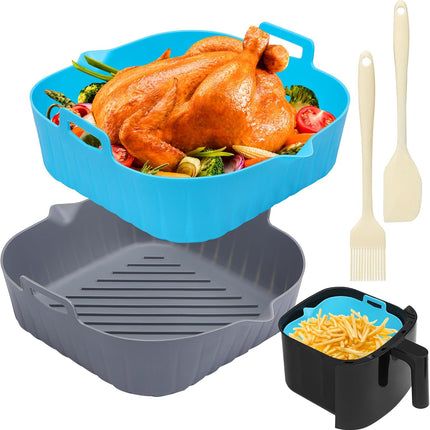 Air Fryer Liner Square 2 Pack 8.6 Inch Silicone Airfryer Liners 4-7 QT Reusable Air Fryer Silicone Liners Pot Oven Liner Baking Tray, Air Fryer Basket Silicone Mat Bowl Air Fryer Accessories Kitchen.