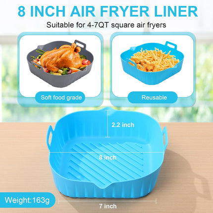 Air Fryer Liner Square 2 Pack 8.6 Inch Silicone Airfryer Liners 4-7 QT Reusable Air Fryer Silicone Liners Pot Oven Liner Baking Tray, Air Fryer Basket Silicone Mat Bowl Air Fryer Accessories Kitchen.