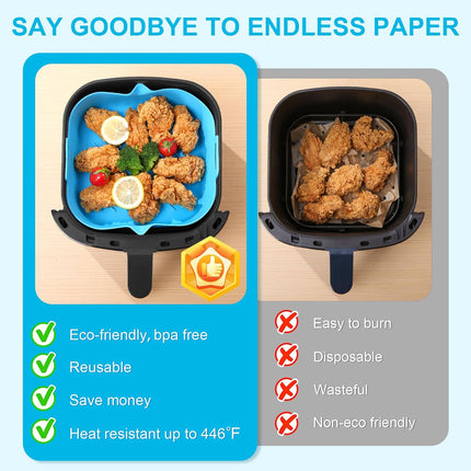 Air Fryer Liner Square 2 Pack 8.6 Inch Silicone Airfryer Liners 4-7 QT Reusable Air Fryer Silicone Liners Pot Oven Liner Baking Tray, Air Fryer Basket Silicone Mat Bowl Air Fryer Accessories Kitchen.