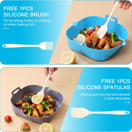 Air Fryer Liner Square 2 Pack 8.6 Inch Silicone Airfryer Liners 4-7 QT Reusable Air Fryer Silicone Liners Pot Oven Liner Baking Tray, Air Fryer Basket Silicone Mat Bowl Air Fryer Accessories Kitchen.