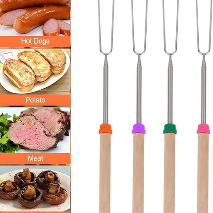 Marshmallow Roasting Sticks Smores Kit Telescoping Long 31 to 81cm Smores Sticks Hot Dog Fork Barbecue Forks for Grilling Campfire Camping BBQ 4 Pack.