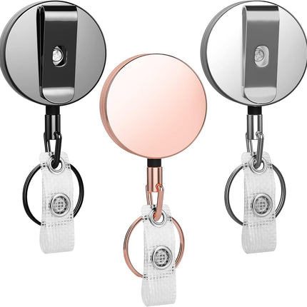 Metal Badge Reels - 3 Pcs Retractable Badge Holder with Belt Clip Key Ring for ID, Key, Name Card Holder.