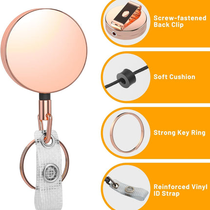 Metal Badge Reels - 3 Pcs Retractable Badge Holder with Belt Clip Key Ring for ID, Key, Name Card Holder.