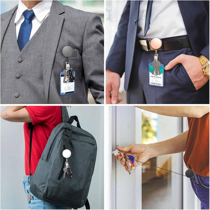 Metal Badge Reels - 3 Pcs Retractable Badge Holder with Belt Clip Key Ring for ID, Key, Name Card Holder.