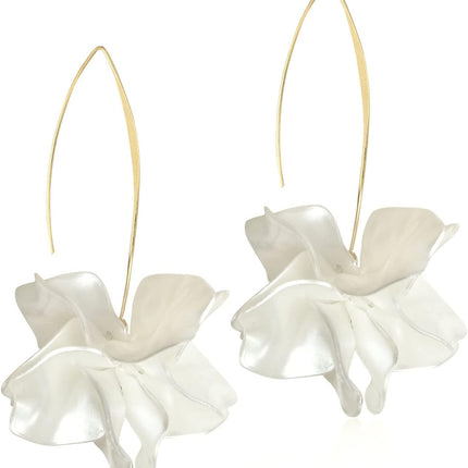 Boho Rose Petal Dangle Resin Earrings - Long Drop Acrylic Tiered Flower Earrings - Statement Exaggerated Floral Tassel Earrings for Women and Girls.