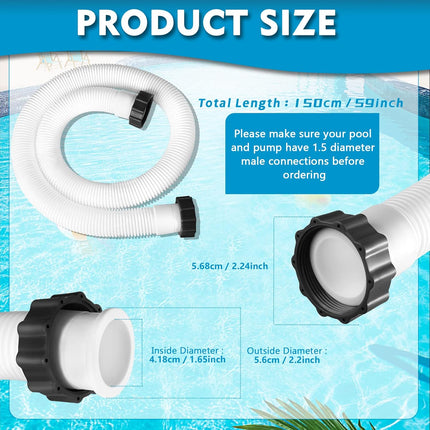 2 Pcs Pool Hoses for Above Ground Pools 1 1/2 Inch Diameter 59" Long Pool Pump Hose Replacement Filter Pump Hose Accessories.