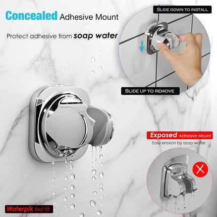 Handheld Shower Head Holder - 5 Angles Adjustable - Concealed Adhesive Mount (Holder Only).