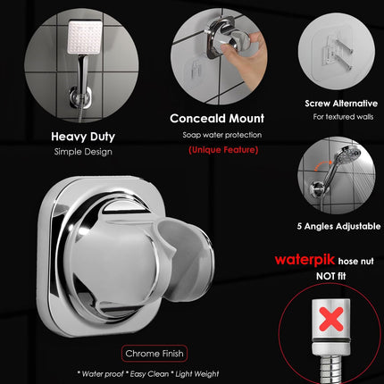 Handheld Shower Head Holder - 5 Angles Adjustable - Concealed Adhesive Mount (Holder Only).