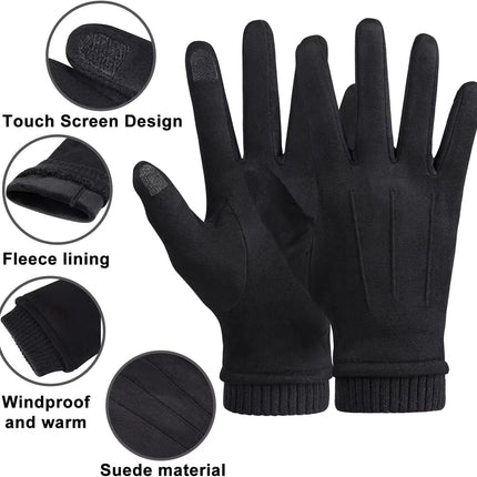 Womens Winter Suede Gloves With Touch Screen Texting Finger Wool Lined Windproof Warm Fashion Dress Gloves.