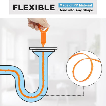 25 Inch Drain Snake Clog Remover:3 Pcs Hair Clog Auger, Drain Cleaner Tool Suitable for Dredging Clogged Pipes, Sink, Shower Drains(Orange).
