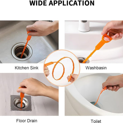 25 Inch Drain Snake Clog Remover:3 Pcs Hair Clog Auger, Drain Cleaner Tool Suitable for Dredging Clogged Pipes, Sink, Shower Drains(Orange).