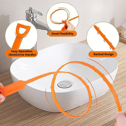 25 Inch Drain Snake Clog Remover:3 Pcs Hair Clog Auger, Drain Cleaner Tool Suitable for Dredging Clogged Pipes, Sink, Shower Drains(Orange).