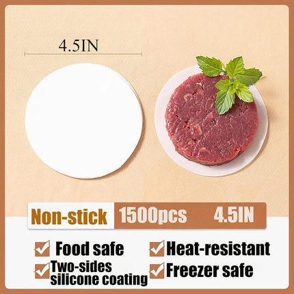 1500pcs Hamburger Patty Paper, 4.5IN Non-Stick Wax Papers, Round Parchment Paper, Food-Grade Burger Sheets for Patty Separating, Freezing, BBQ, Ground Beef and Turkey.